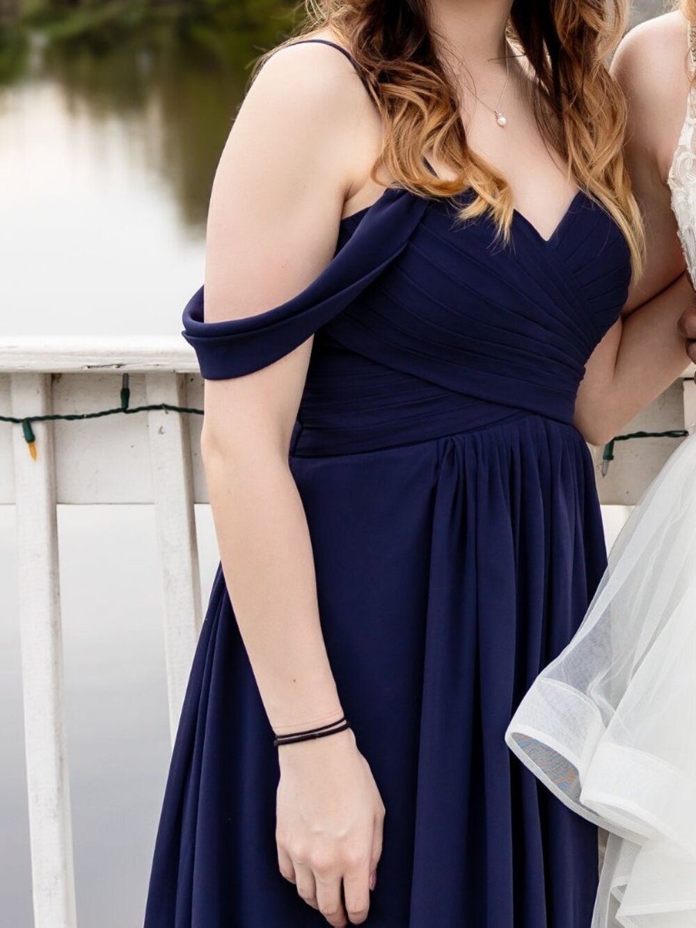Navy Blue Off Shoulder Bridesmaid Dress – Floor Length Formal Gown
